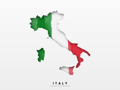 Italy detailed map with flag of country. Painted in watercolor paint colors in the national flag