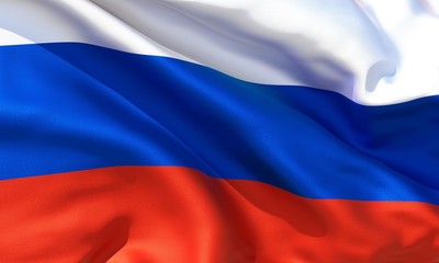 Realistic silk material Russia waving flag, high quality detailed fabric texture. 3d illustration