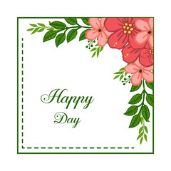 Vector illustration card happy day wedding with orange flower frames blooms