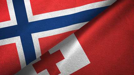 Norway and Tonga two flags textile cloth, fabric texture