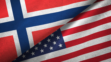 Norway and United States two flags textile cloth, fabric texture