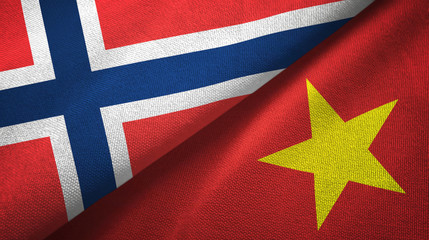 Norway and Vietnam two flags textile cloth, fabric texture