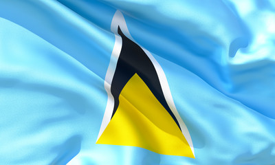 Realistic silk material Saint Lucia waving flag, high quality detailed fabric texture. 3d illustration