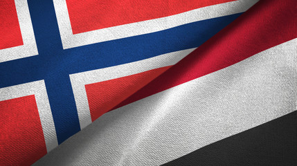 Norway and Yemen two flags textile cloth, fabric texture