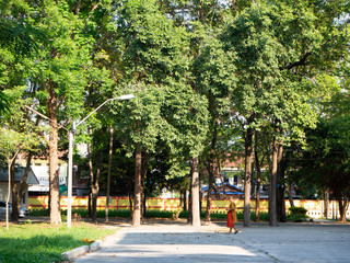 Monks sweep the floor,Sophon Temple,rayong,thailand