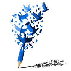 Blue pencil with birds freedom concept © Tanewpix4289