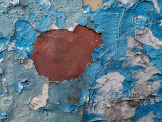 Blue background with cracked oil paint on plaster.