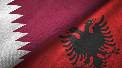 Qatar and Albania two flags textile cloth, fabric texture