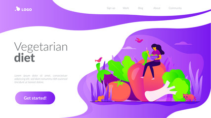 Vegetarianism, vegetarian diet, meat abstaining, healthy lifestyle concept. Website homepage interface UI template. Landing web page with infographic concept hero header image.