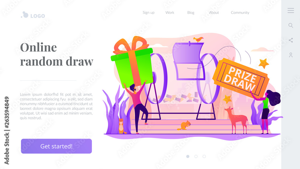 Poster prize draw, online random draw, promotional marketing and winning the lottery concept. website homep