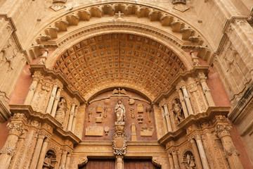 Front entrance Palma Mallorca gothic cathedral Santa Maria La Seu