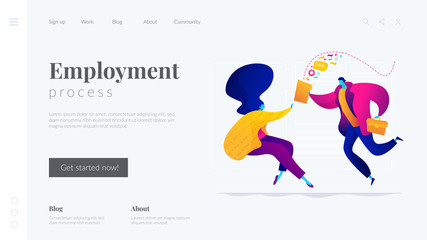 Job interview, working experience, recruitment, job application concept. Website homepage interface UI template. Landing web page with infographic concept hero header image.