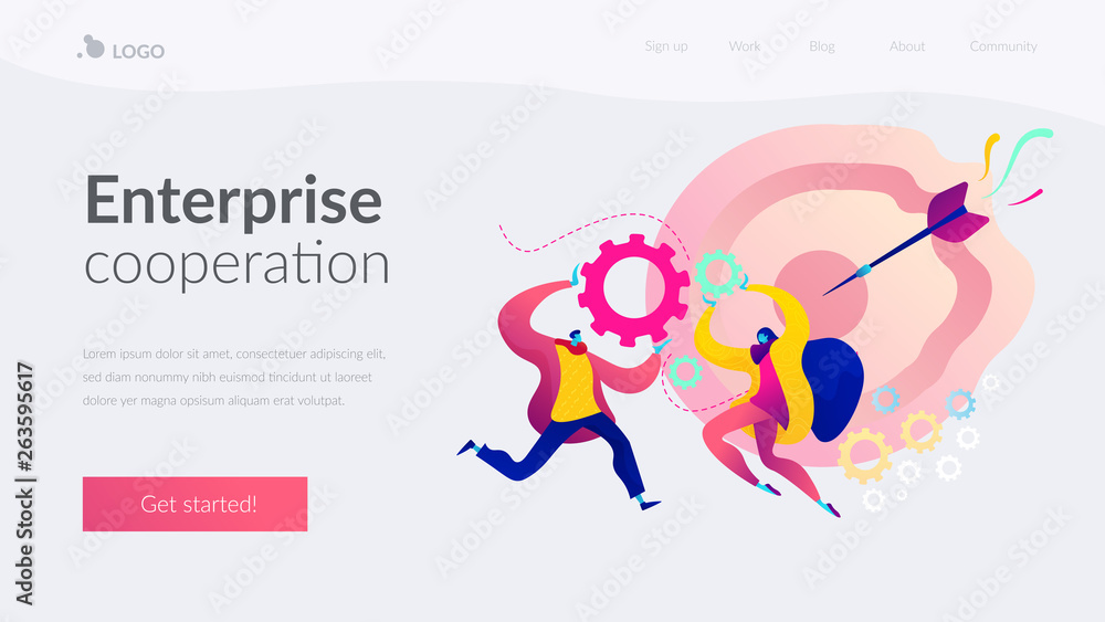 Poster collaboration and communication, corporate and cooperative business concept. website homepage interf