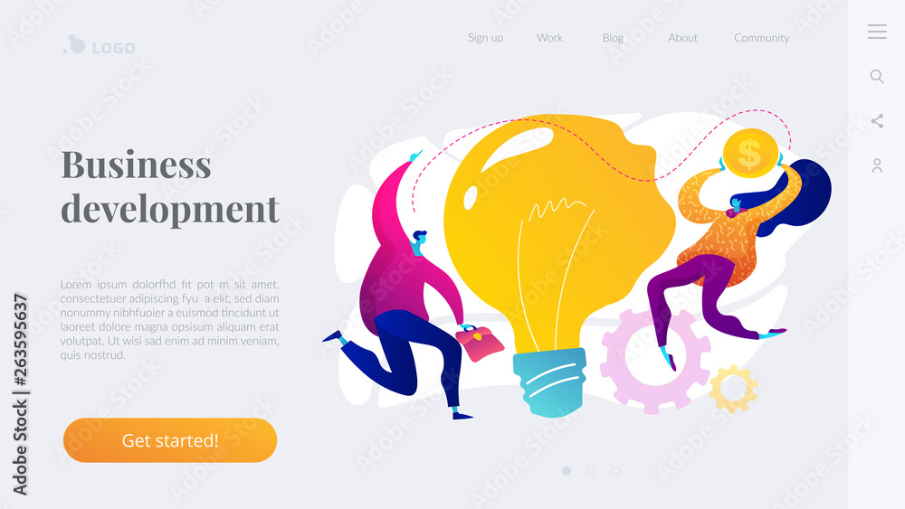 Poster business idea, business launcher and development, business plan concept. website homepage interface 