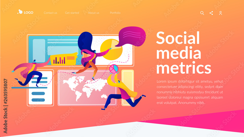 Poster social media dashboard, online marketing interface, social media metrics concept. website homepage i