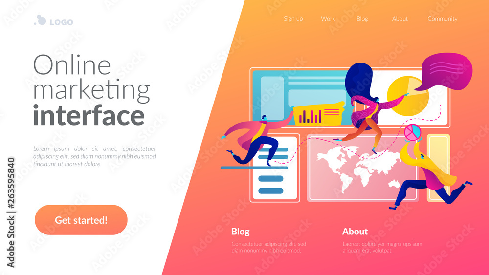 Poster social media dashboard, online marketing interface, social media metrics concept. website homepage i