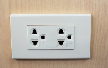 power plug socket On the wood wall