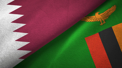 Qatar and Zambia two flags textile cloth, fabric texture