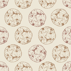 Chocolate chip cookie, Seamless pattern vector.