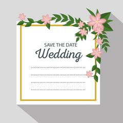 wedding card with flowers and leaves plants