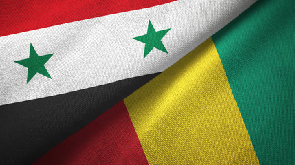 Syria and Guinea two flags textile cloth, fabric texture
