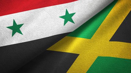 Syria and Jamaica two flags textile cloth, fabric texture