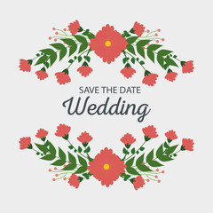 wedding card decoration with flowers and branches leaves