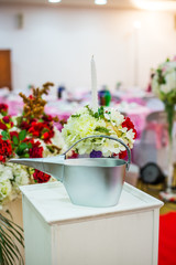 Close-up beautiful wedding cake (plant trees)