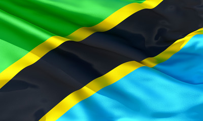 Realistic silk material Tanzania waving flag, high quality detailed fabric texture. 3d illustration