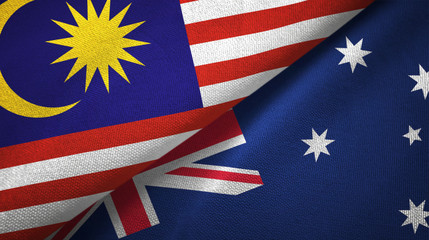 Malaysia and Australia two flags textile cloth, fabric texture