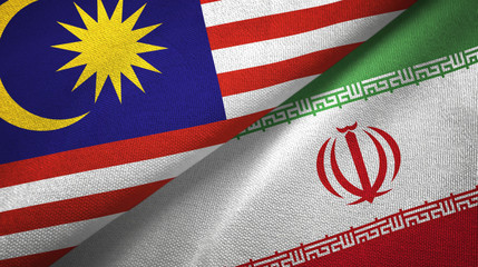 Malaysia and Iran two flags textile cloth, fabric texture
