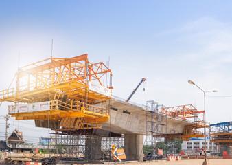 Udon thani, Thailand - April 7. 2019: Bridge construction through Udon thani-Nongkhay path. Thailand.