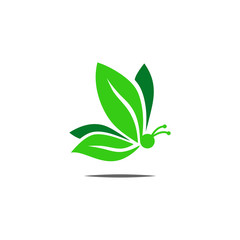 butterfly logo with leaf design vector illustration