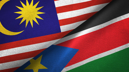 Malaysia and South Sudan two flags textile cloth, fabric texture