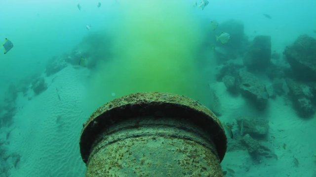 Underwater sewer pipe discharging wastewater into the ocean