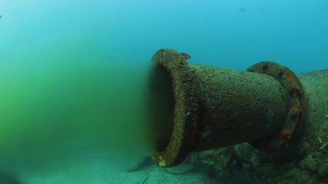 Recycled wastewater from city infrastructure being released into the ocean