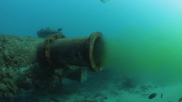 Underwater sewer pipe discharging wastewater into the ocean