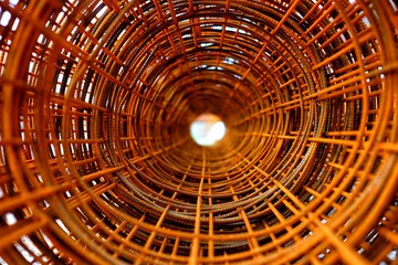 Close up, Inside of Roll of Rusty Construction Grid.