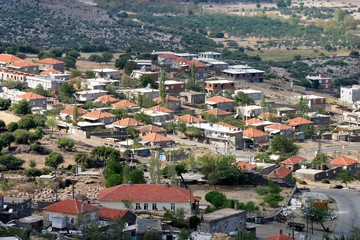 Fototapeta na wymiar Behramkale Village from Assos Athena Temple in Canakkale, Turkey