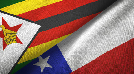 Zimbabwe and Chile two flags textile cloth, fabric texture