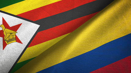 Zimbabwe and Colombia two flags textile cloth, fabric texture