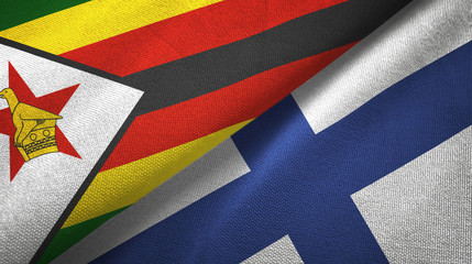 Zimbabwe and Finland two flags textile cloth, fabric texture