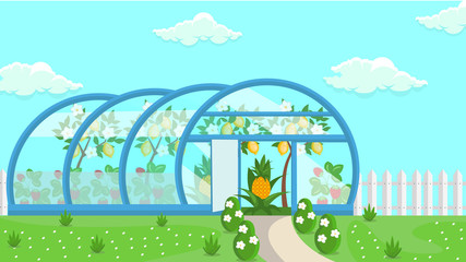 Naklejka premium Greenhouse Tropical Fruit Cultivation Illustration