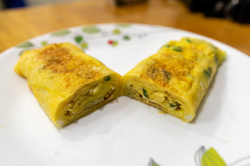 Korean style side dish egg omelette, egg roll