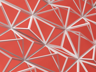 White digital polygonal mesh pattern on red