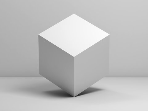 Installation with white cube. 3d render