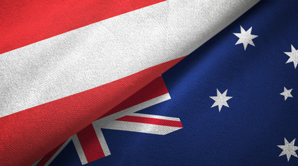 Austria and Australia two flags textile cloth, fabric texture