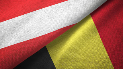 Austria and Belgium two flags textile cloth, fabric texture