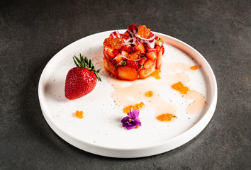 strawberry tartare with avocado and caviar