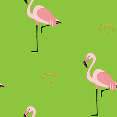 Flamingo with tropical leaves pattern.